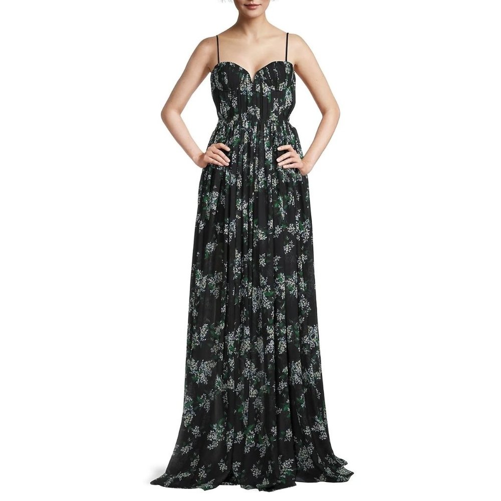 Sau Lee Georgina Floral Maxi Dress in Black